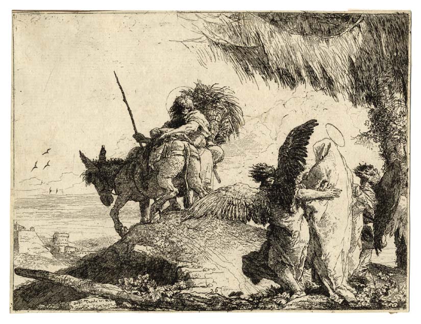 Giandomenico Tiepolo, Maria sostenuta da due angeli segue Giuseppe